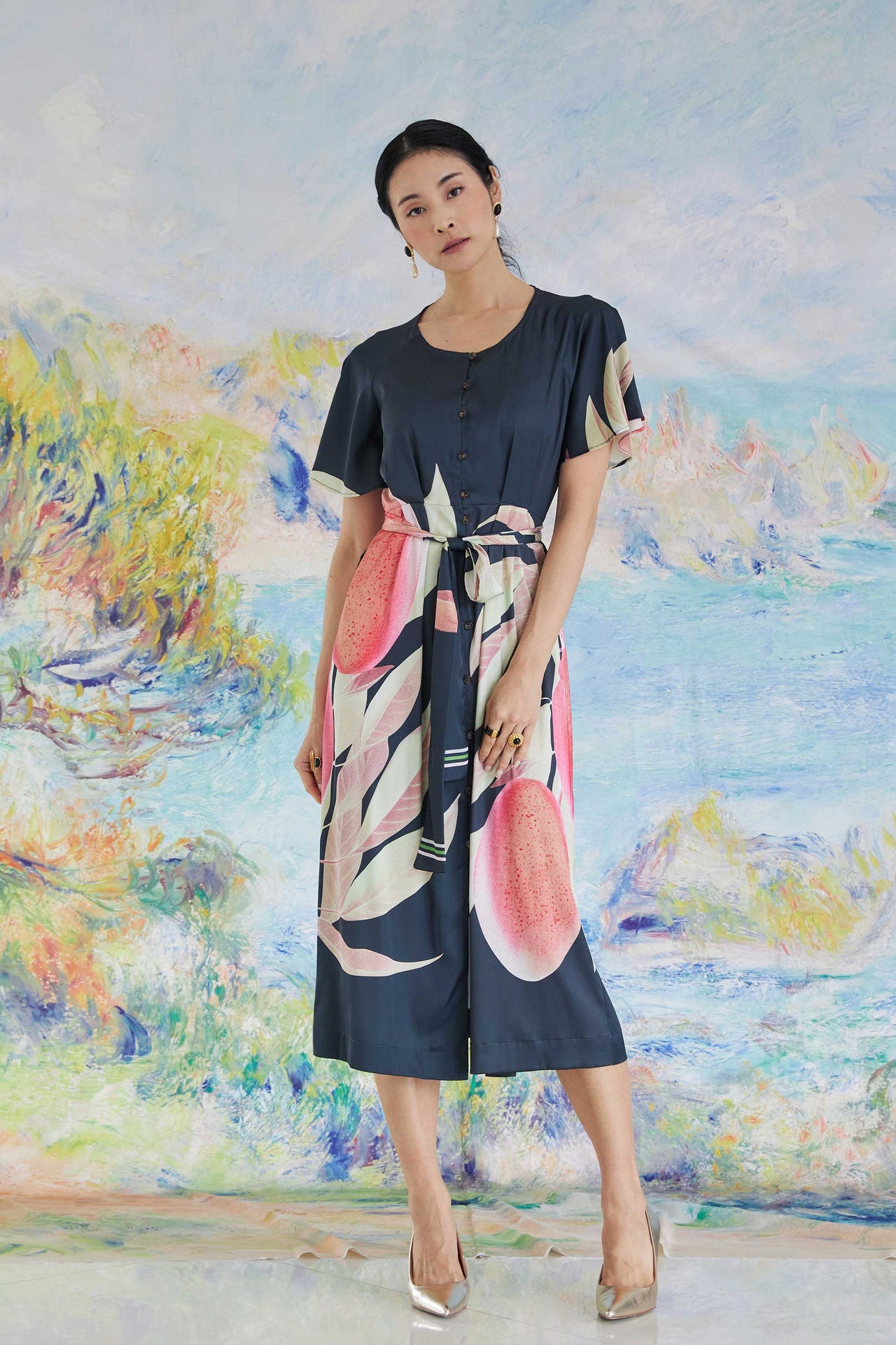 Box Pleats Flutter Sleeves Midi Dress (Mango)