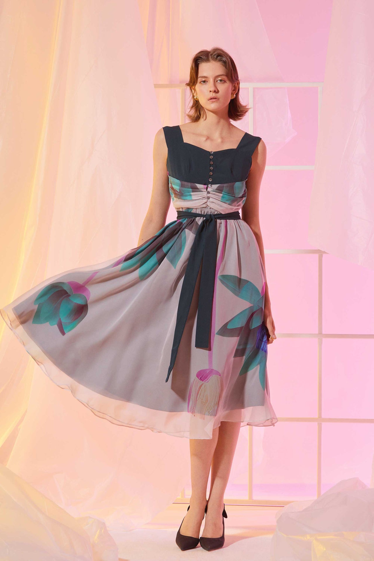 Interlace Sleeveless Fit & Flare Dress (Spark)