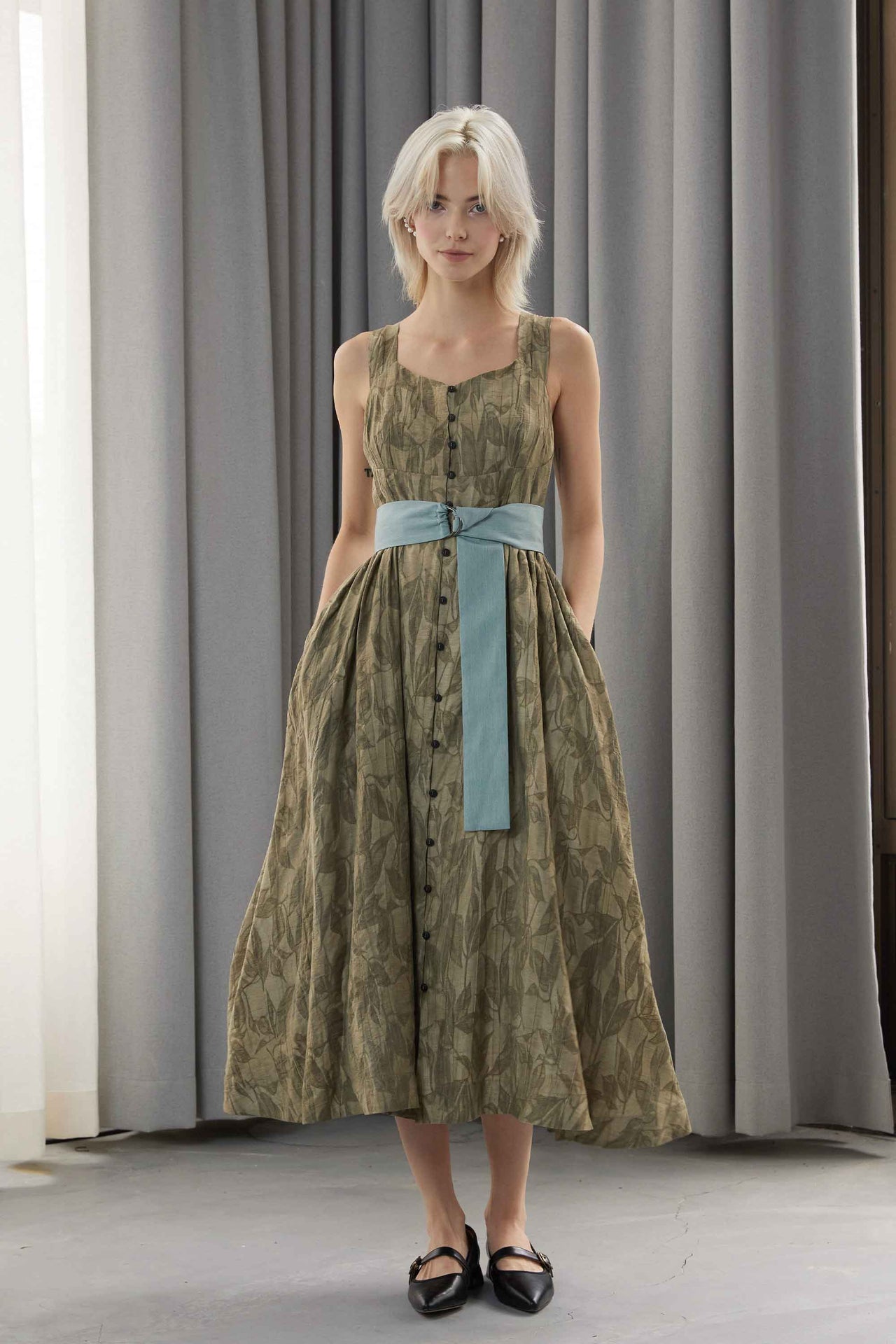 Bustier Drawstring Midi Dress (Dark Olive)