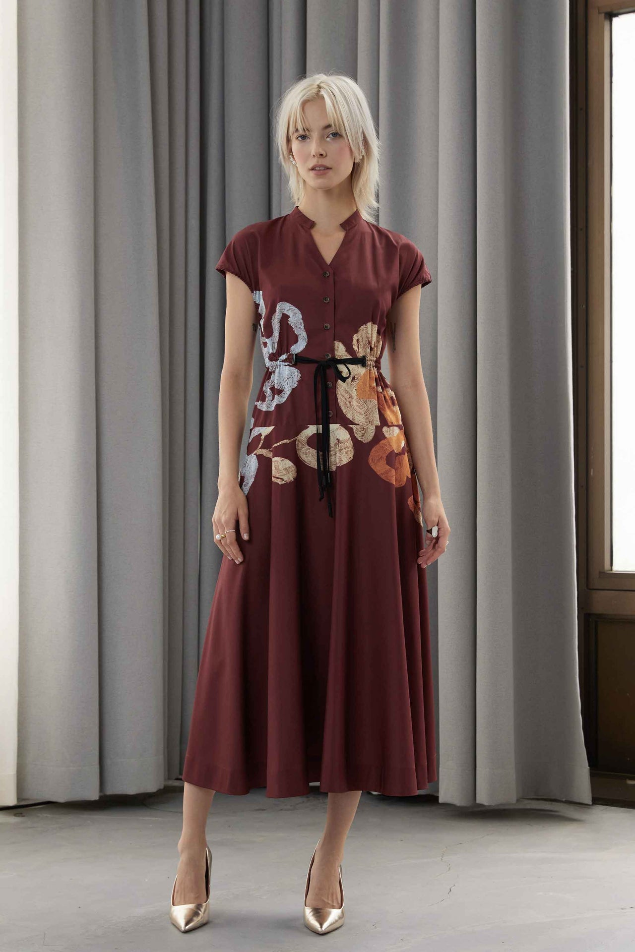 Gathered French Sleeve Swing Dress (Stillness)
